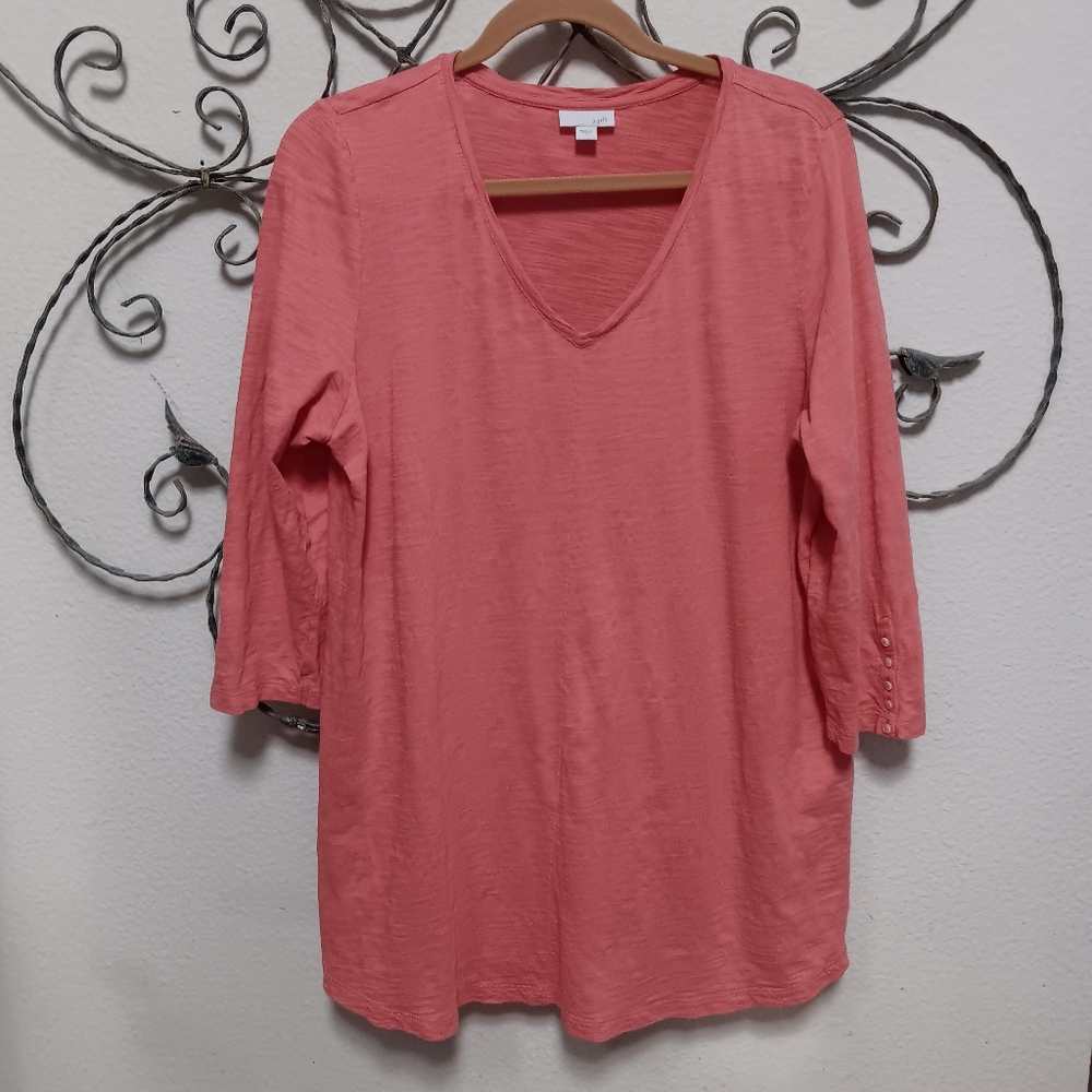 J. JILL coral cotton knit V neck tunic, L